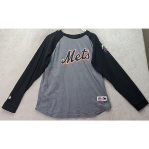 MLB‎ New York Mets Majestic Shirt Baseball Mens 18/20 Gray Wright Logo Crew Neck